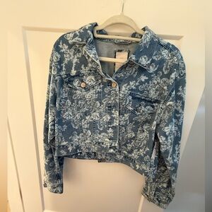LoveShackFancy x GAP Denim Jacket with White Floral Design